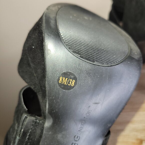 BCBG Generation Black Suede Pointy Strappy High Heels with Gold Buckles Size 8 - Picture 7 of 10